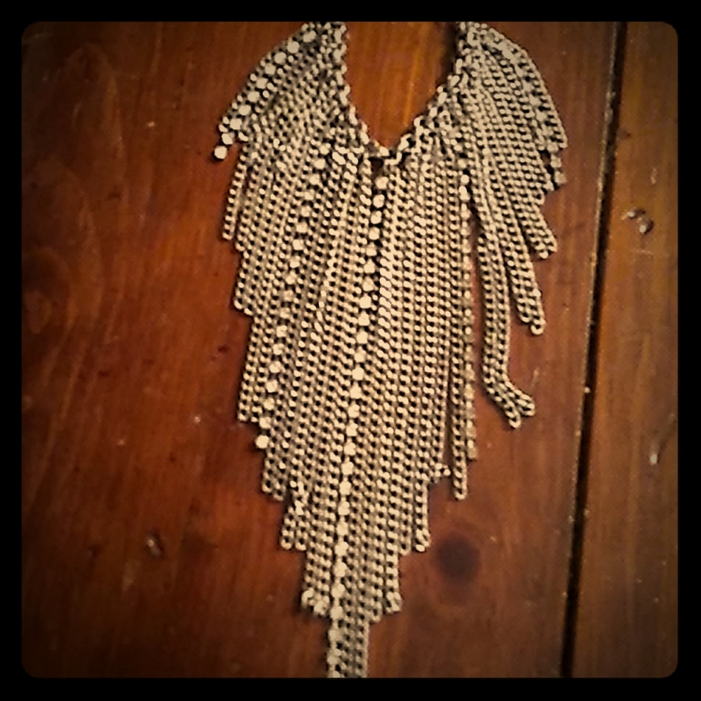 Vintage chain & crystal leather necklace choker